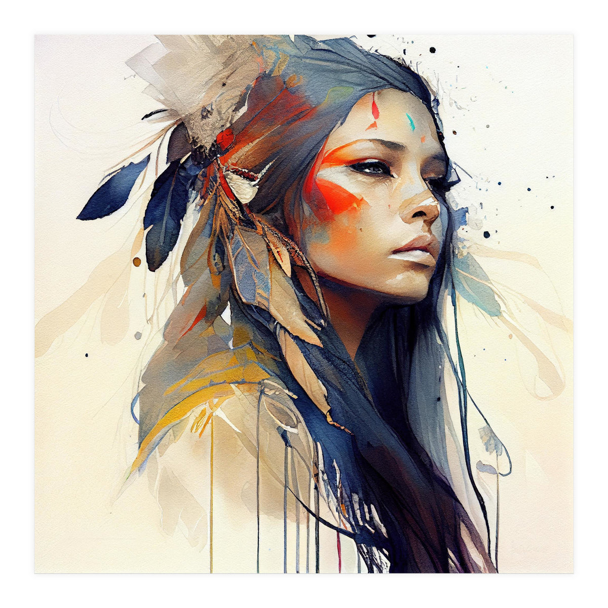 Watercolor Floral Indian Native Woman #13 (Print Only)