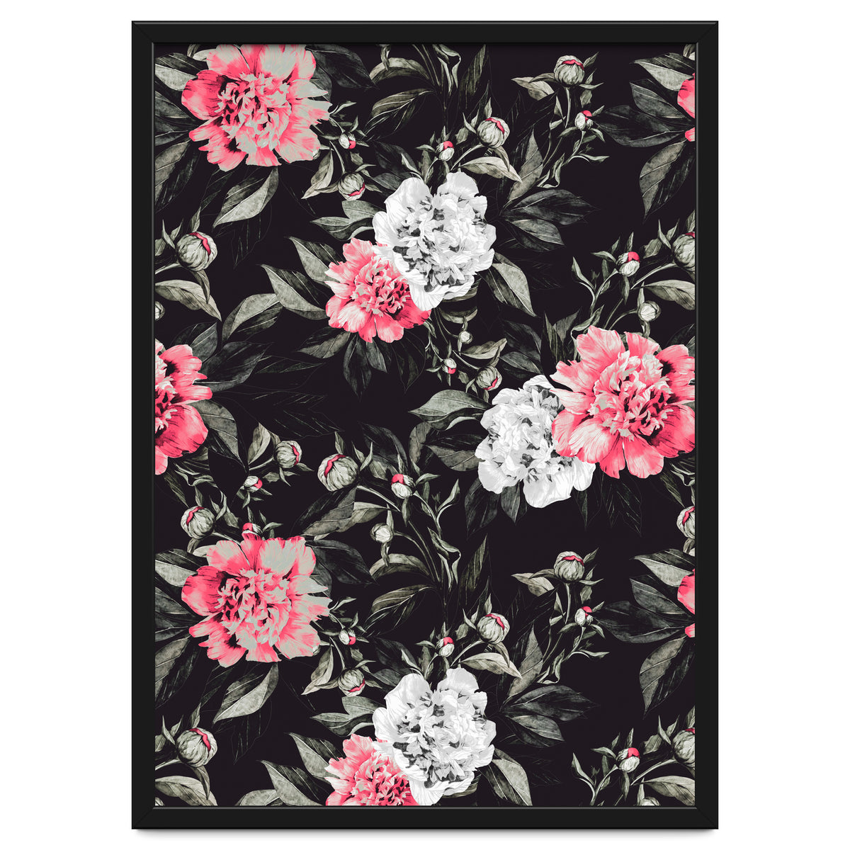 Floral pink - black & white dark