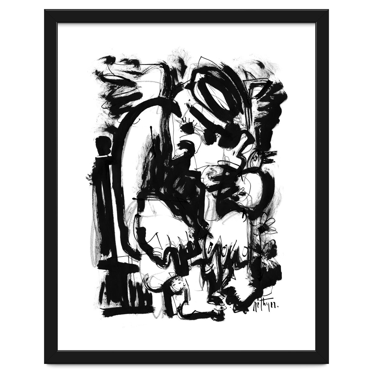 Saint With Bird - b&w