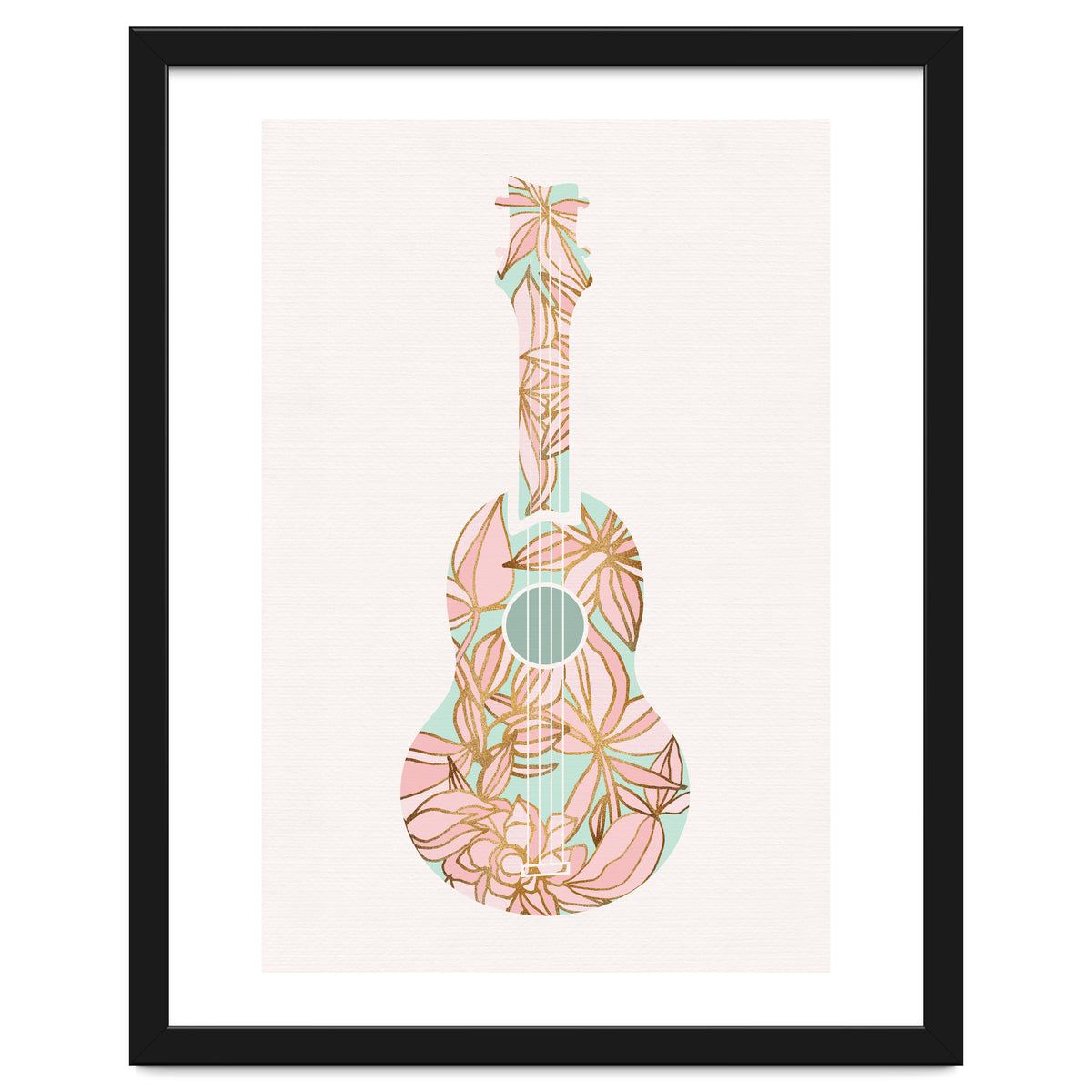 Aqua and Pink Floral Ukulele