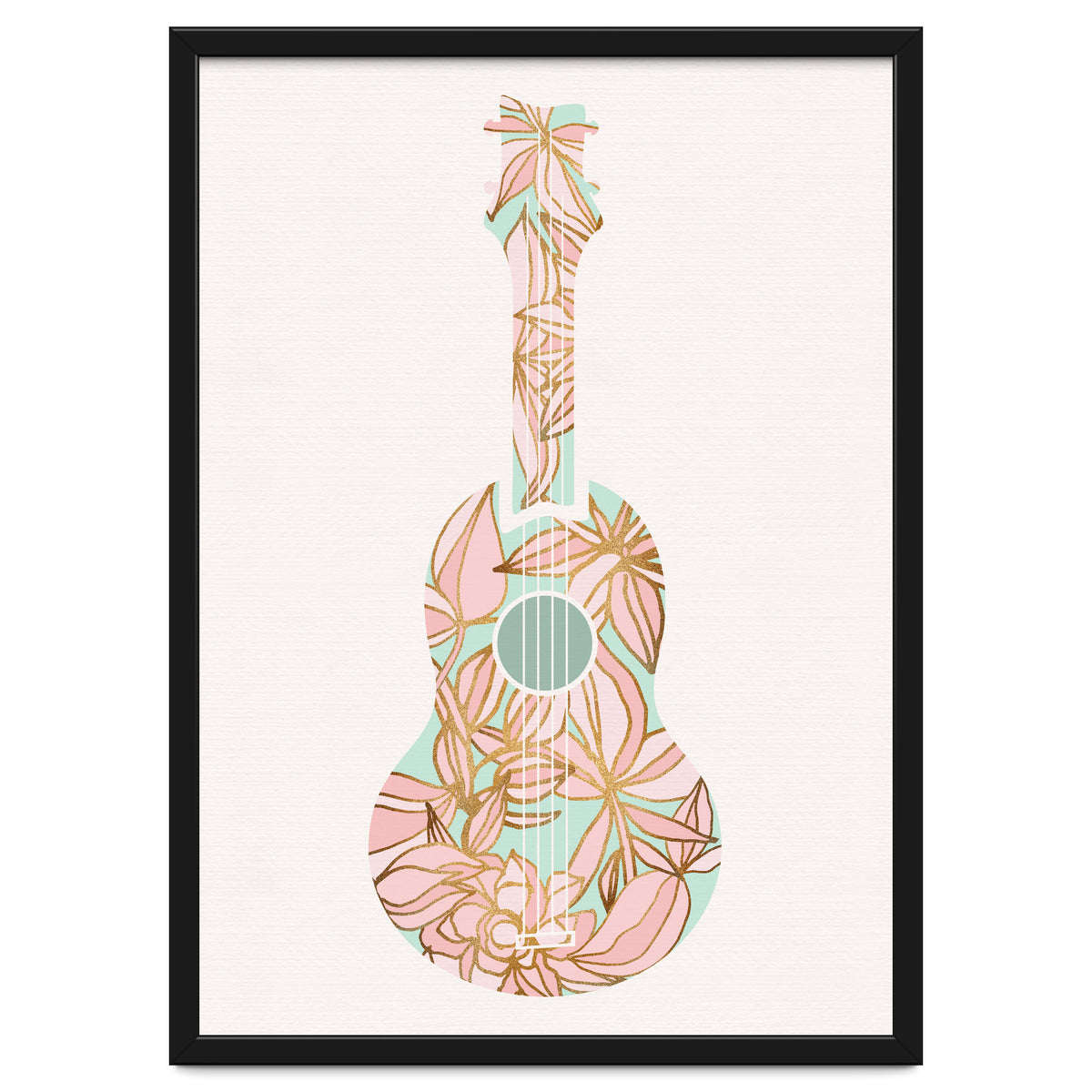 Aqua and Pink Floral Ukulele