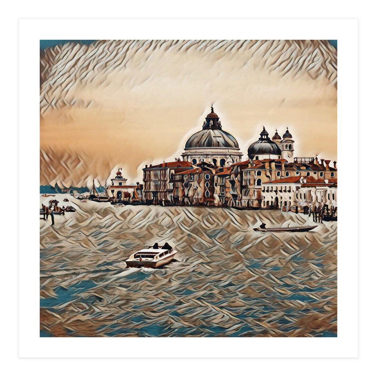 Boat In Venice San Mark`s Basilica Italian Tour Vintage (Print Only)