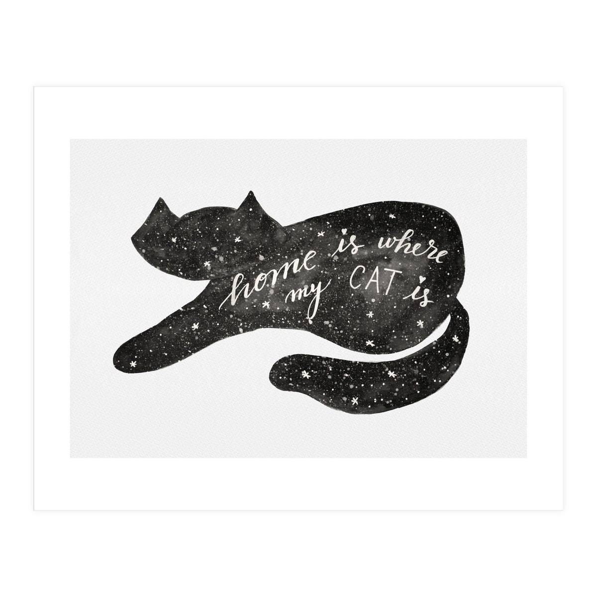 Watercolor galaxy cat - black and white (Print Only)