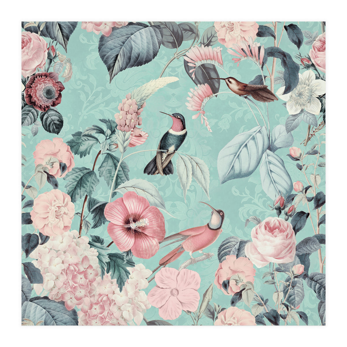 Pastel Hummingbirds Square (Print Only)