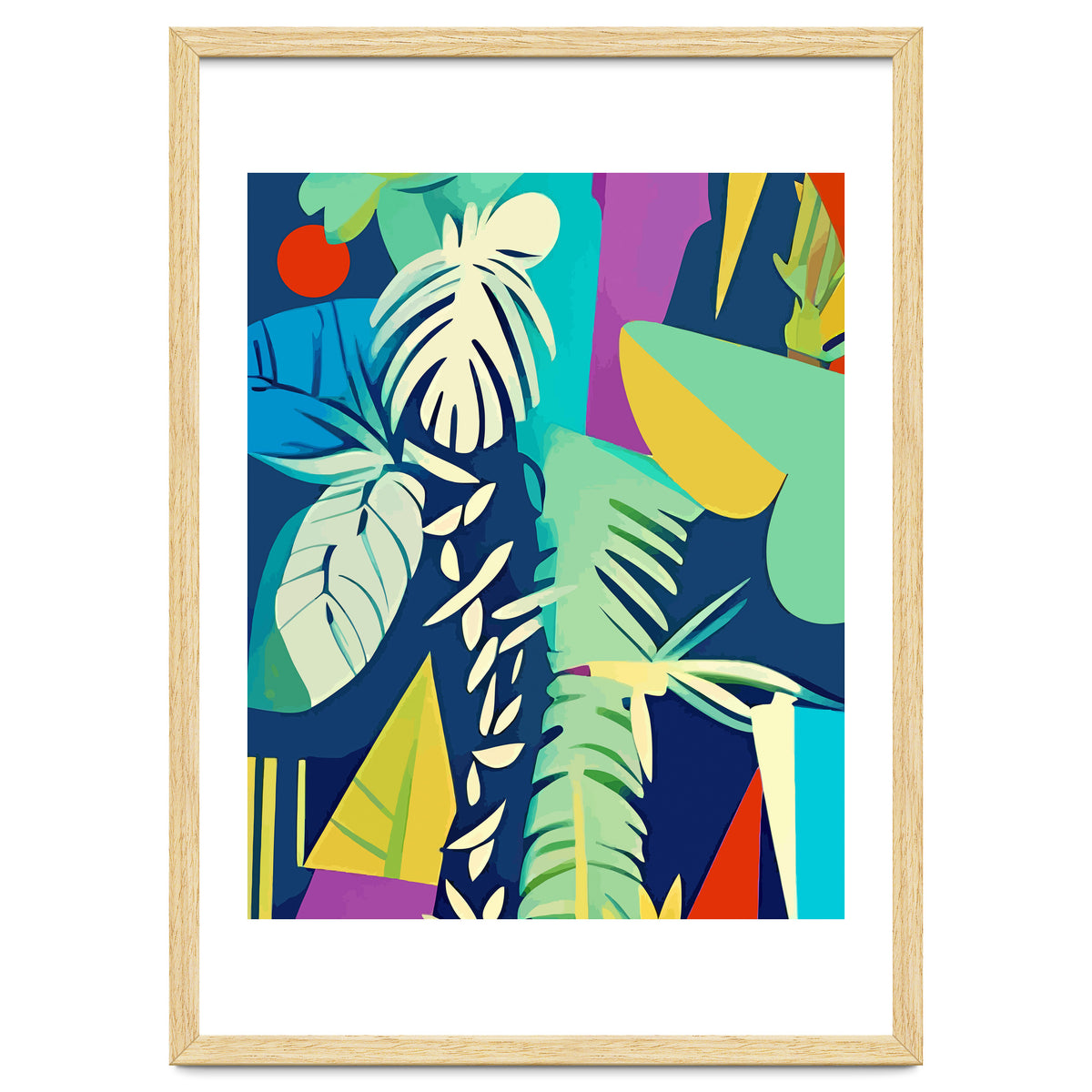 Tropical Wilderness, Abstract Botanical Jungle Plants, Pop of Color Eclectic Shapes Nature