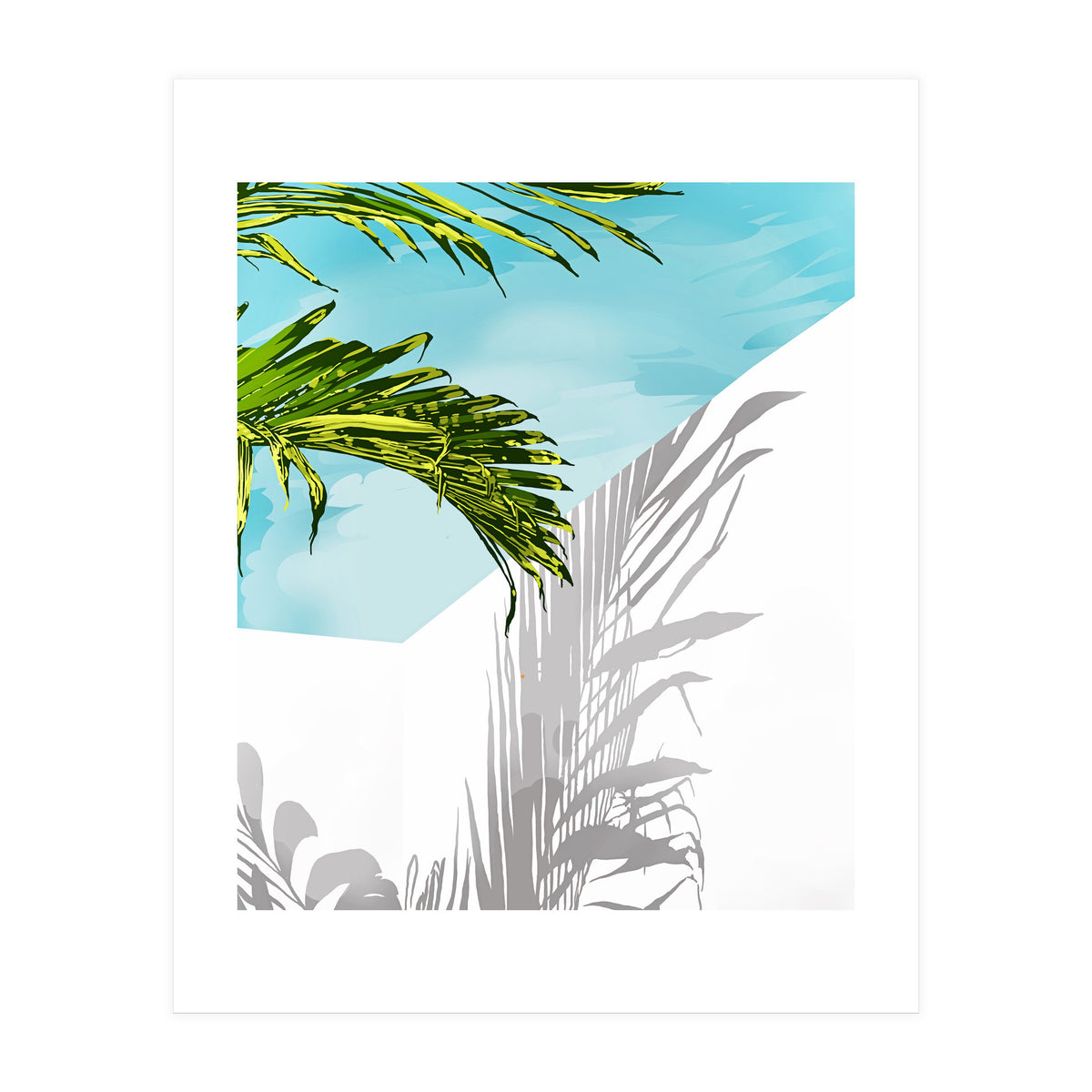 Palms In My Backyard, Tropical Greece Architecture Travel Painting, Summer Scenic Building  (Print Only)