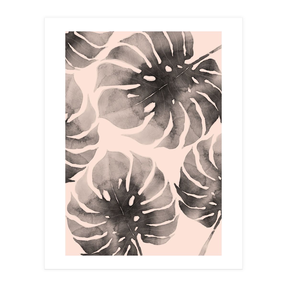 Monstera pink and gray watercolor (Print Only)