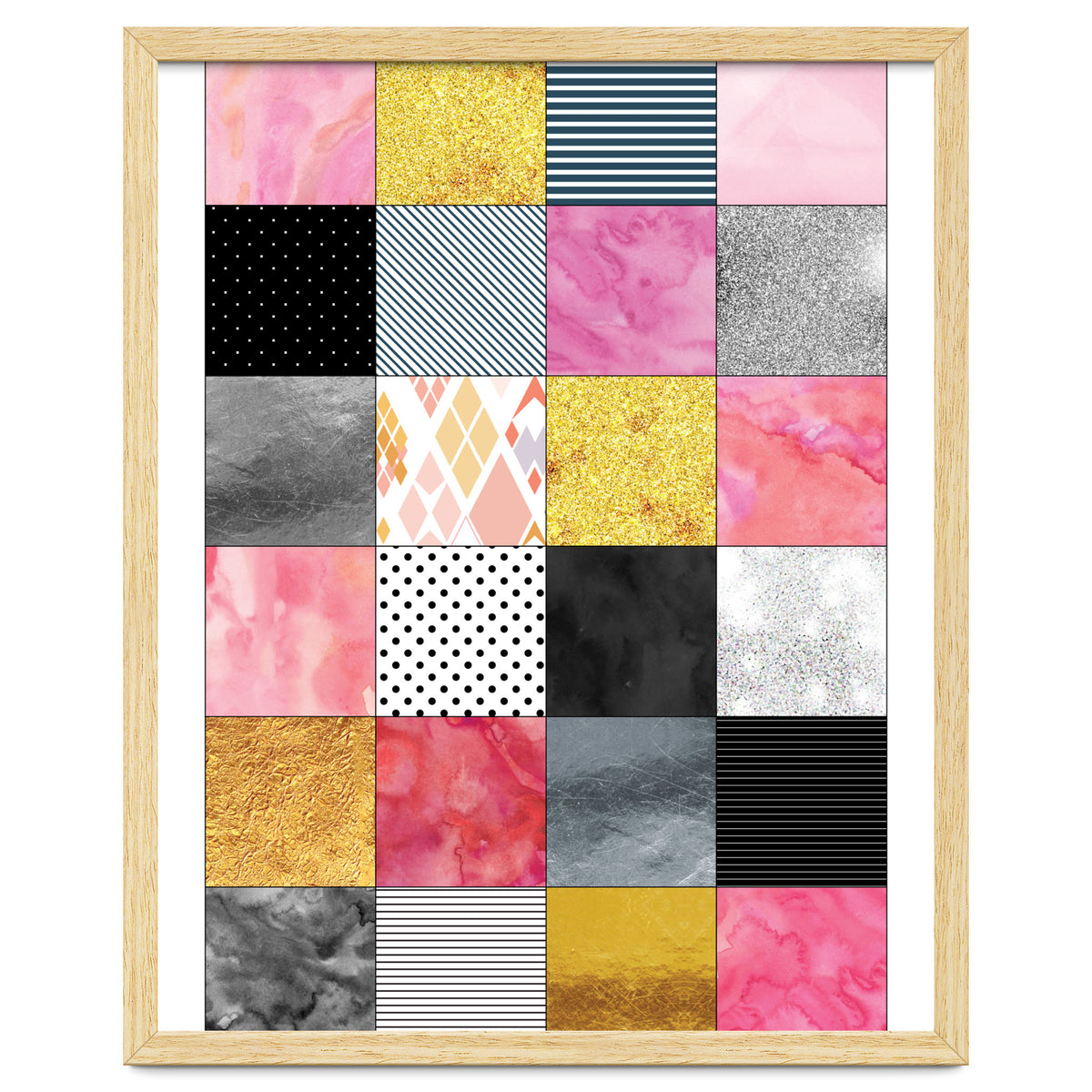 Pink Silver And Gold Quilt Art