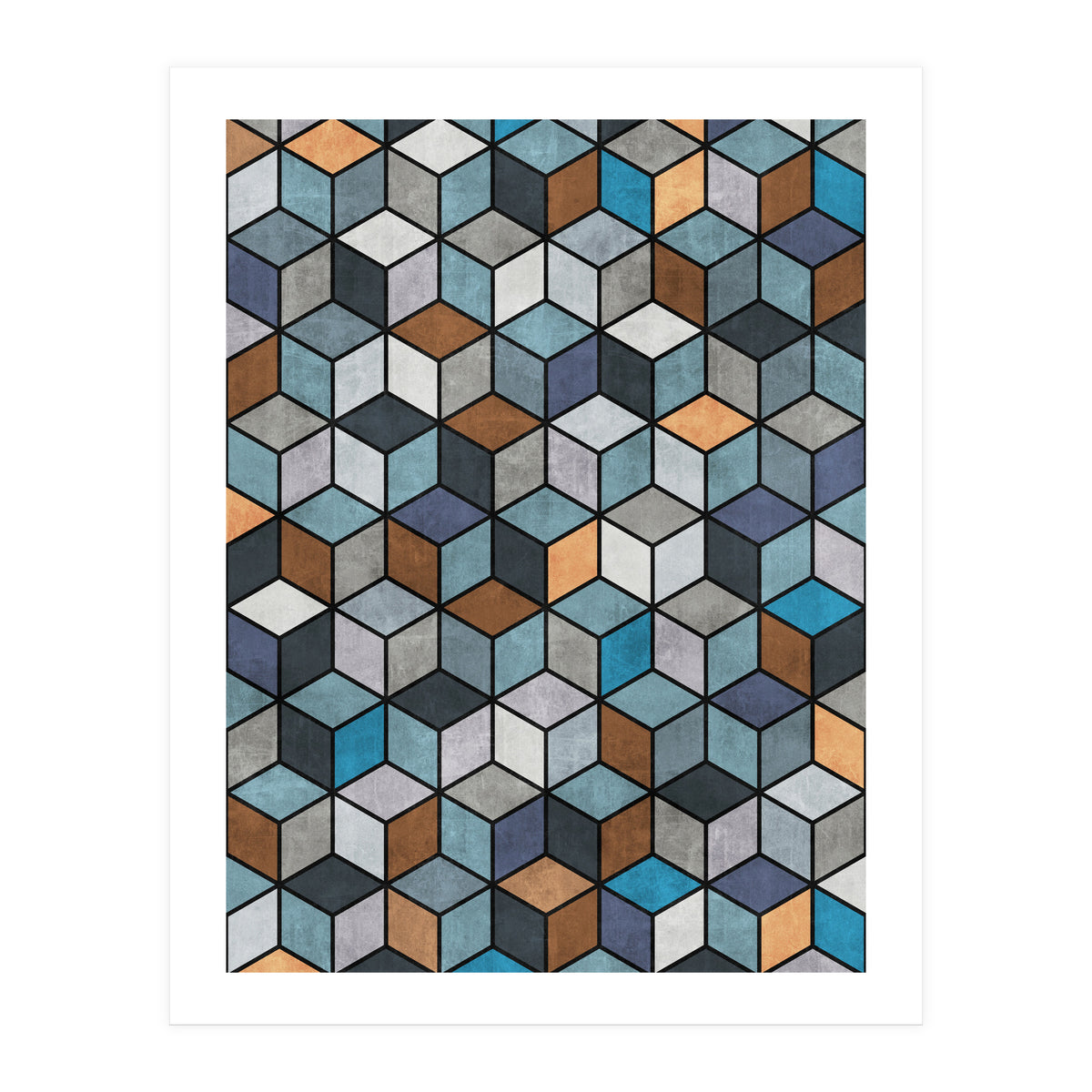 Colorful Concrete Cubes - Blue, Grey, Brown (Print Only)