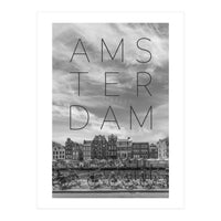 AMSTERDAM Singel Canal with Flower Market | Text & Skyline (Print Only)