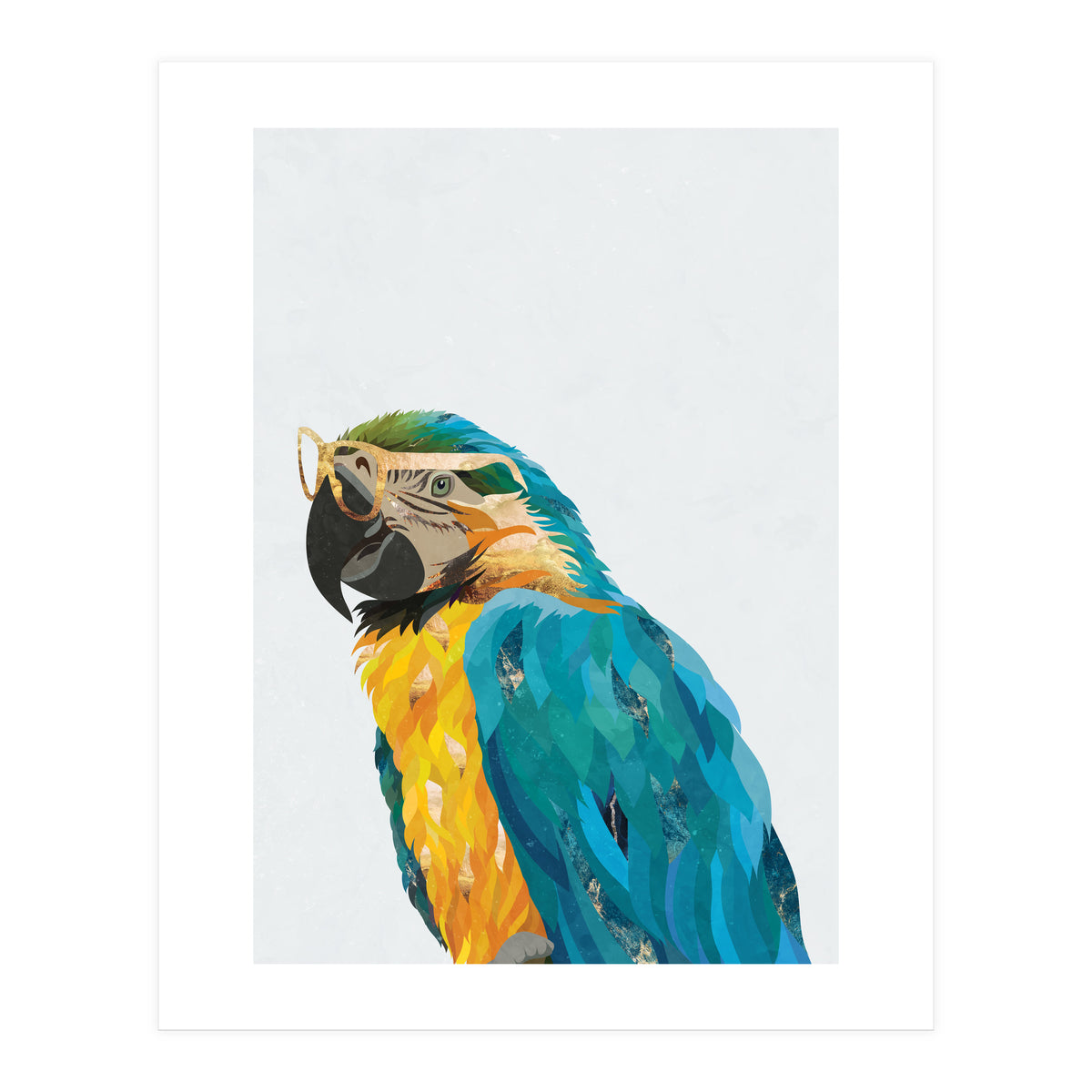 Macaw Portrait wearing gold glasses (Print Only)