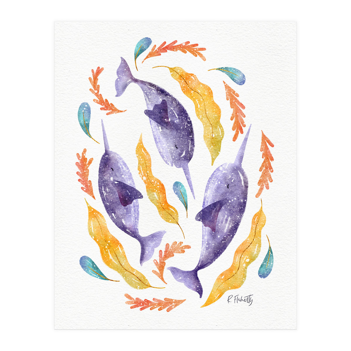Swirling Narwhals | Purple (Print Only)