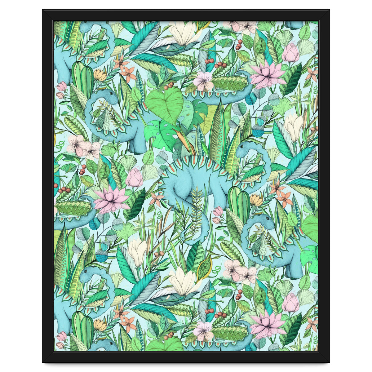 Improbable Botanical with Dinosaurs - soft pastels