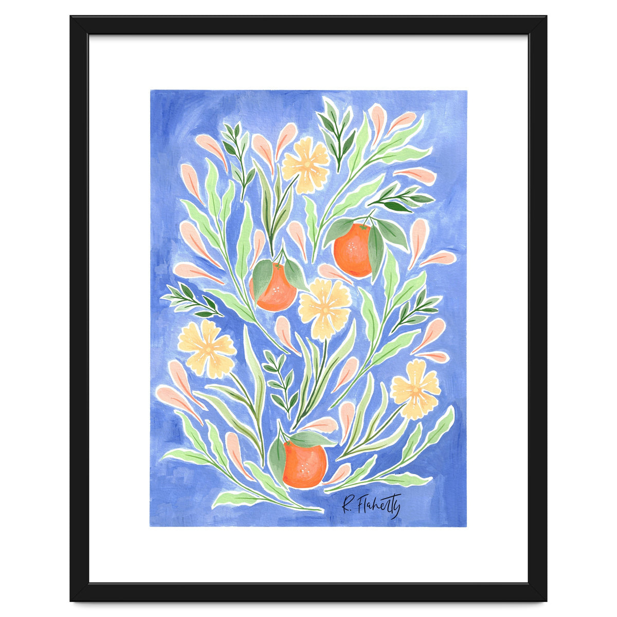 Wild Orange FLoral | Cobalt Blue