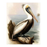 Pelican on the Shoreline Vintage Painting (Print Only)