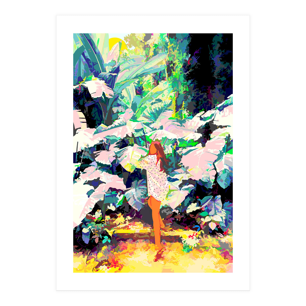 Live Quietly In a Corner Of Nature, Modern Bohemian Woman Jungle Forest Eclectic Painting (Print Only)