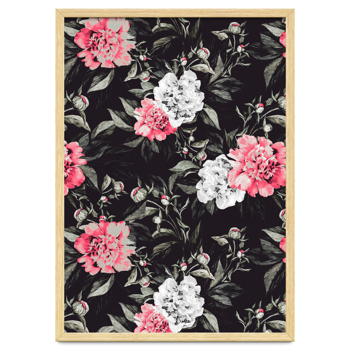 Floral pink - black & white dark