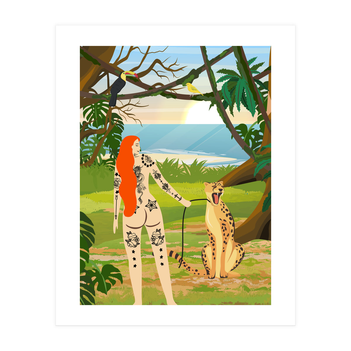 Tattooed Girl with Cheetah (Print Only)