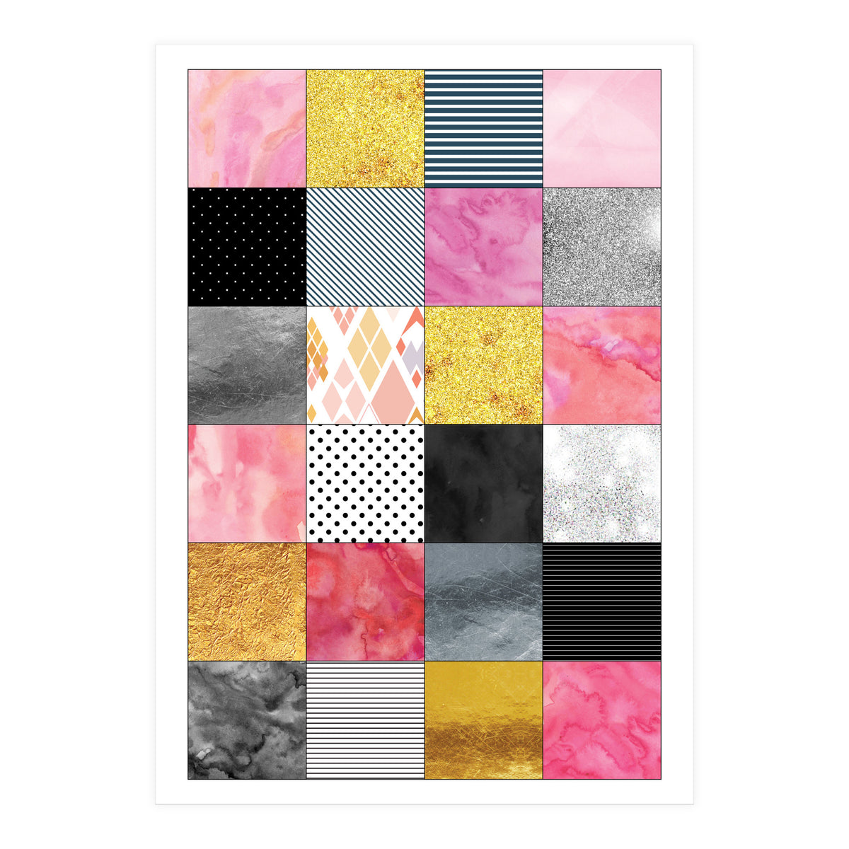Pink Silver And Gold Quilt Art (Print Only)