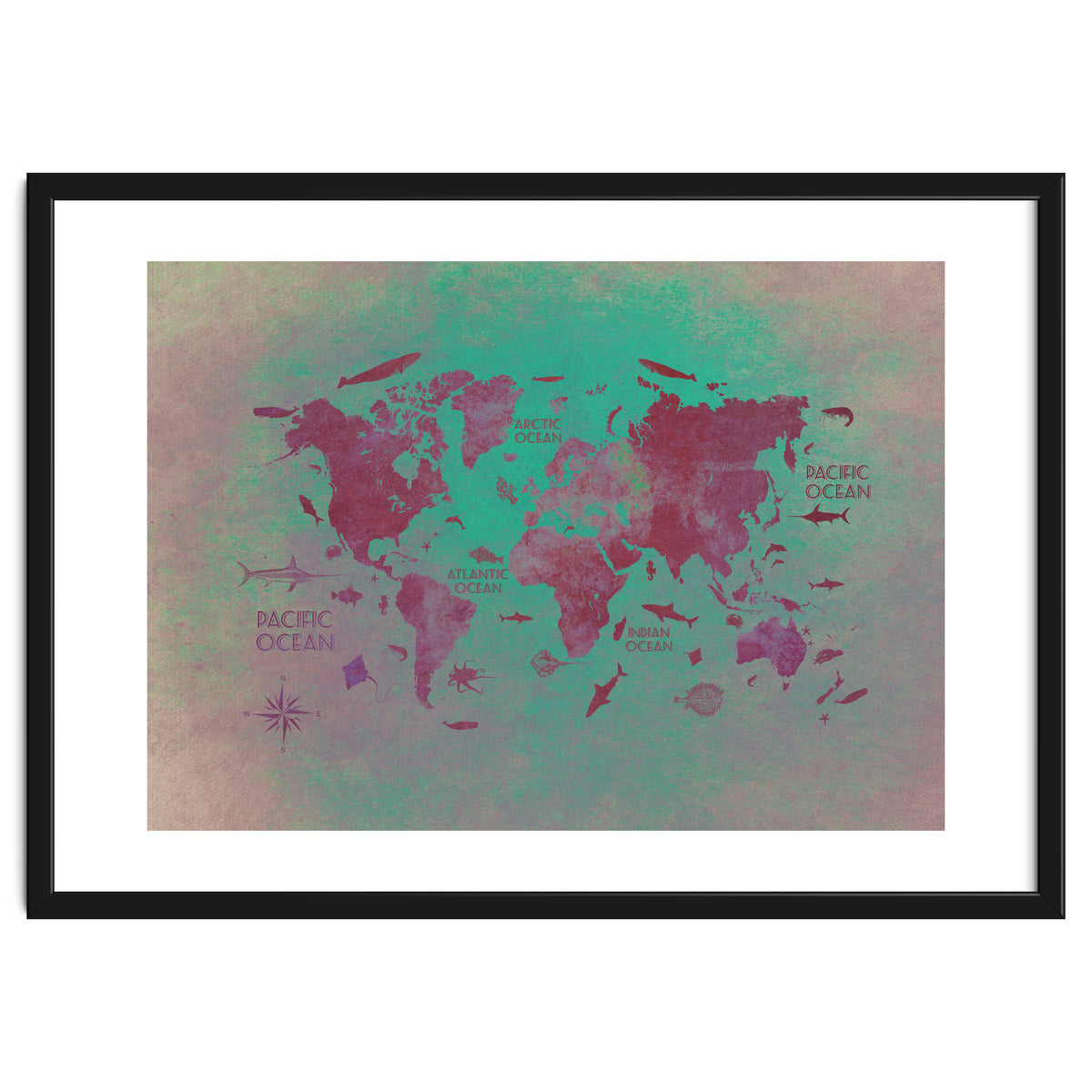 World Map text green