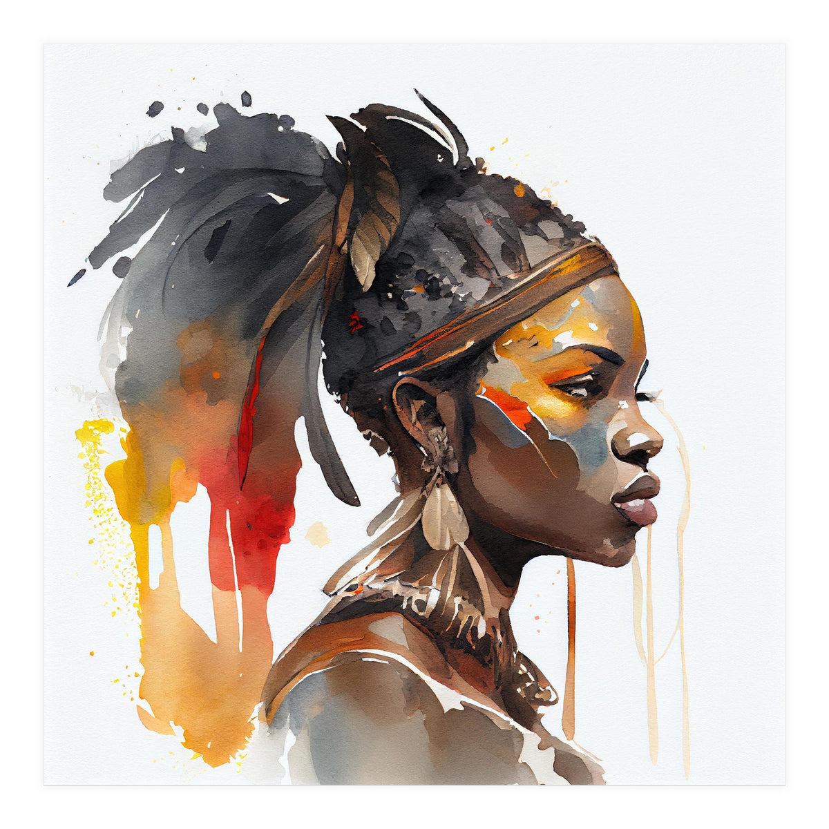 Watercolor African Warrior Woman #7 (Print Only)
