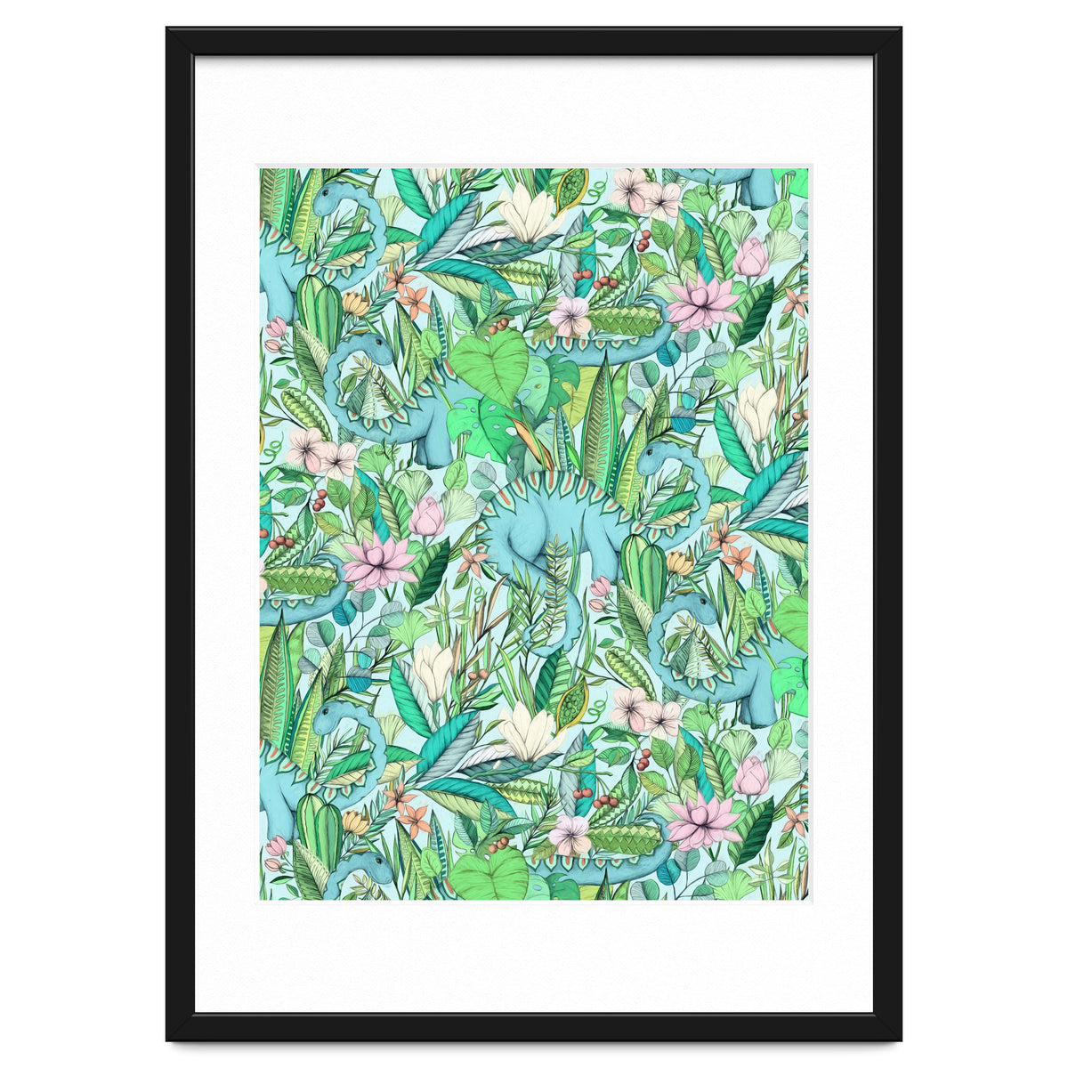 Improbable Botanical with Dinosaurs - soft pastels