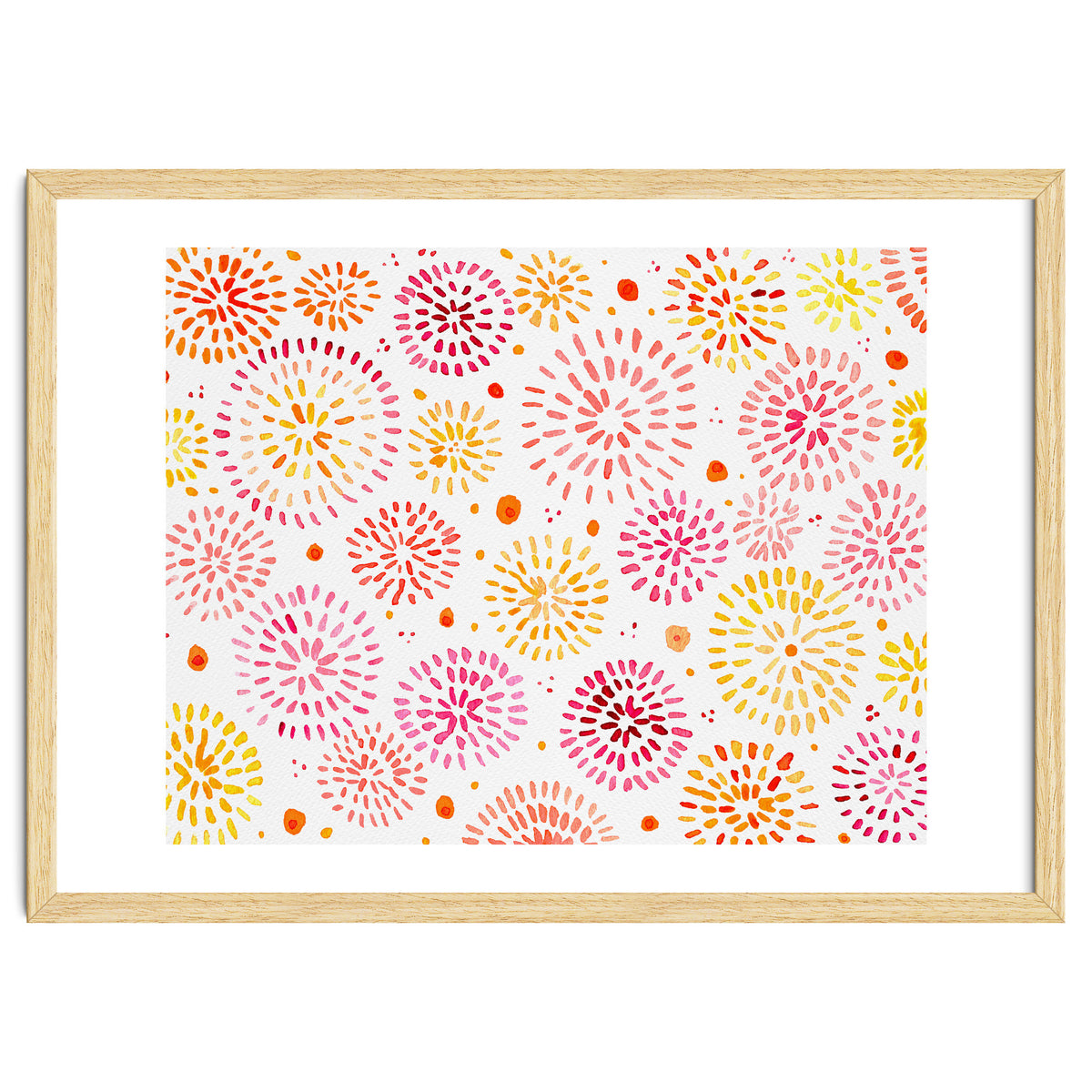 Abstract fireworks pattern in yellow and red