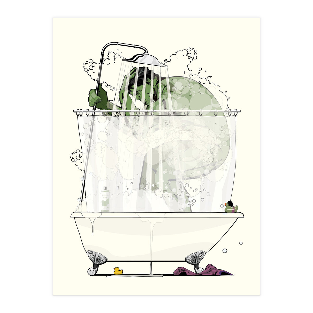 Hulk in the Shower, funny bathroom humour (Print Only)