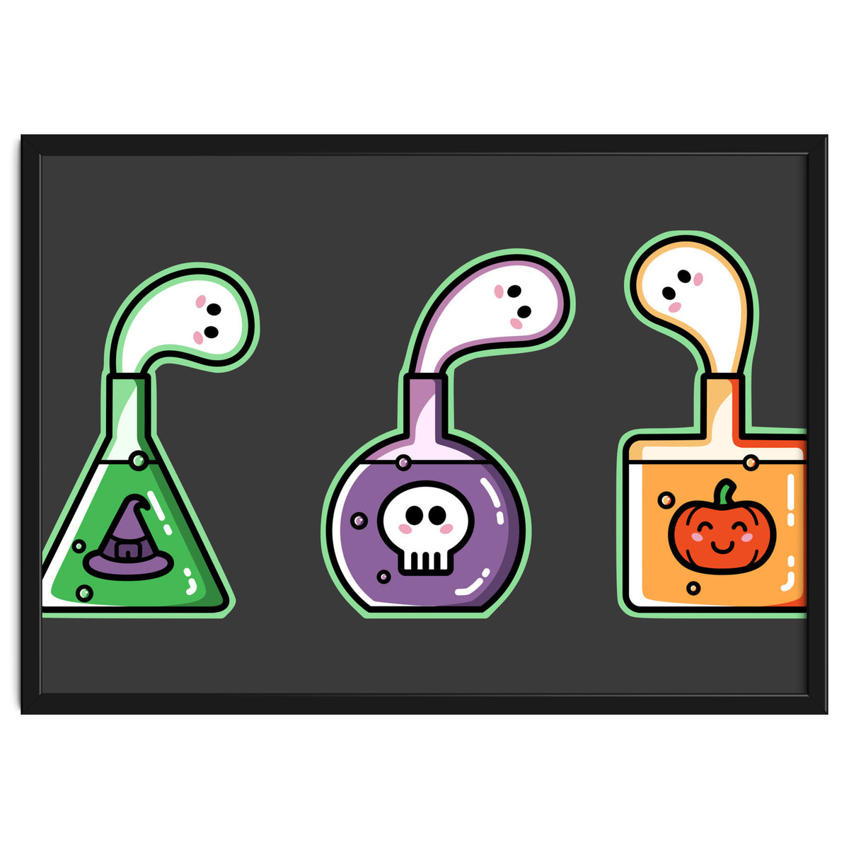 Kawaii Cute Halloween Potions - witches hat, skull, pumpkin, ghosts