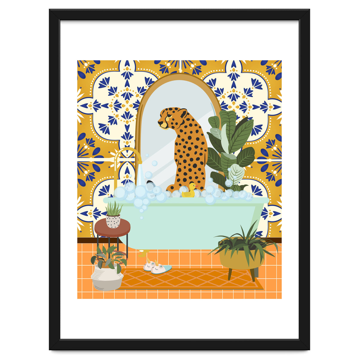 Cheetah Bathing in Moroccan Style Bathroom