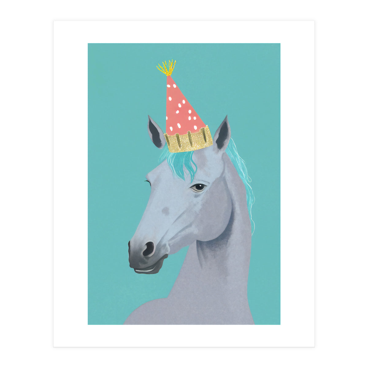 Horse with Party Hat Portrait  (Print Only)