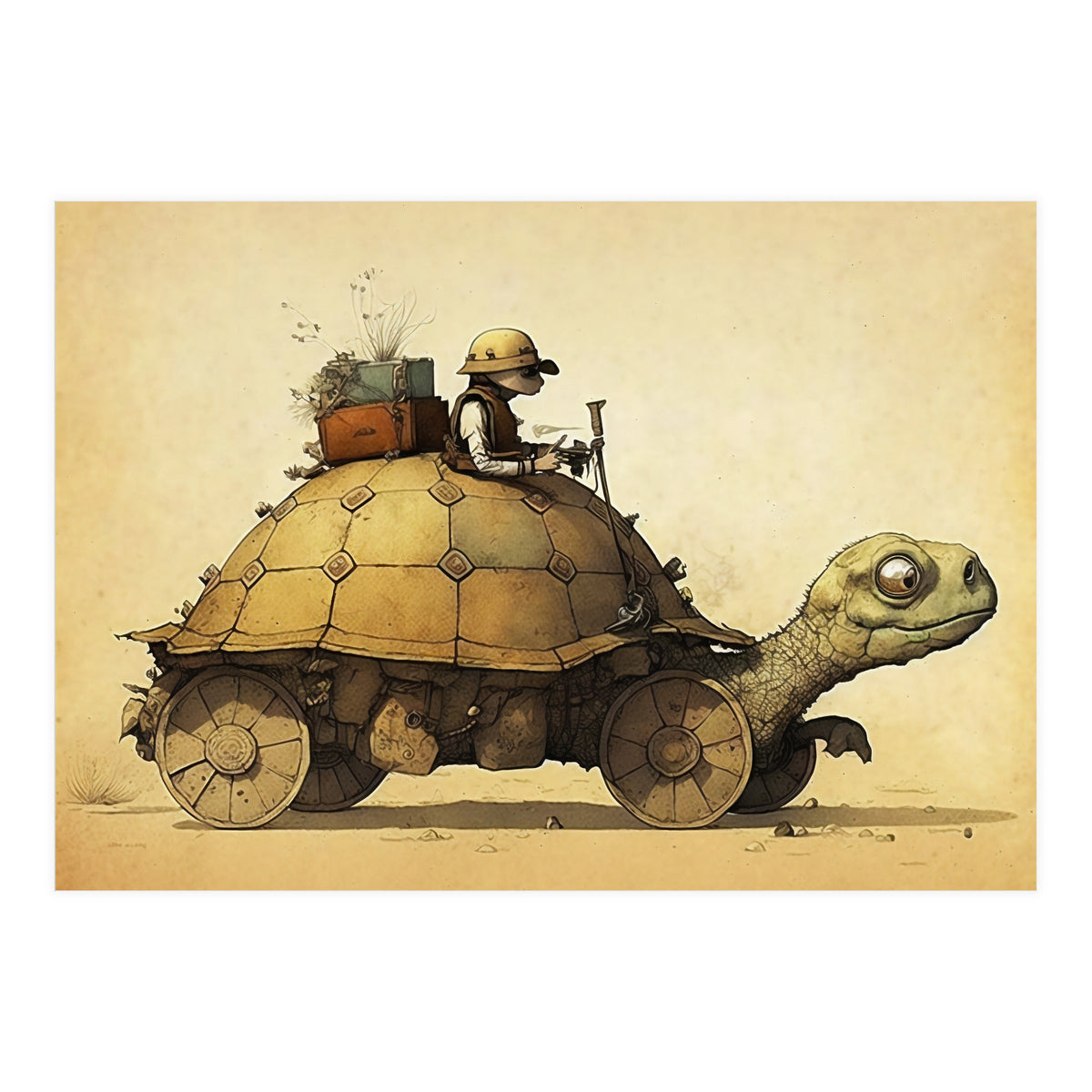 Tortoise Car Steampunk Illustration (Print Only)