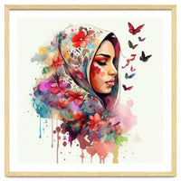 Watercolor Floral Muslim Arabian Woman #4