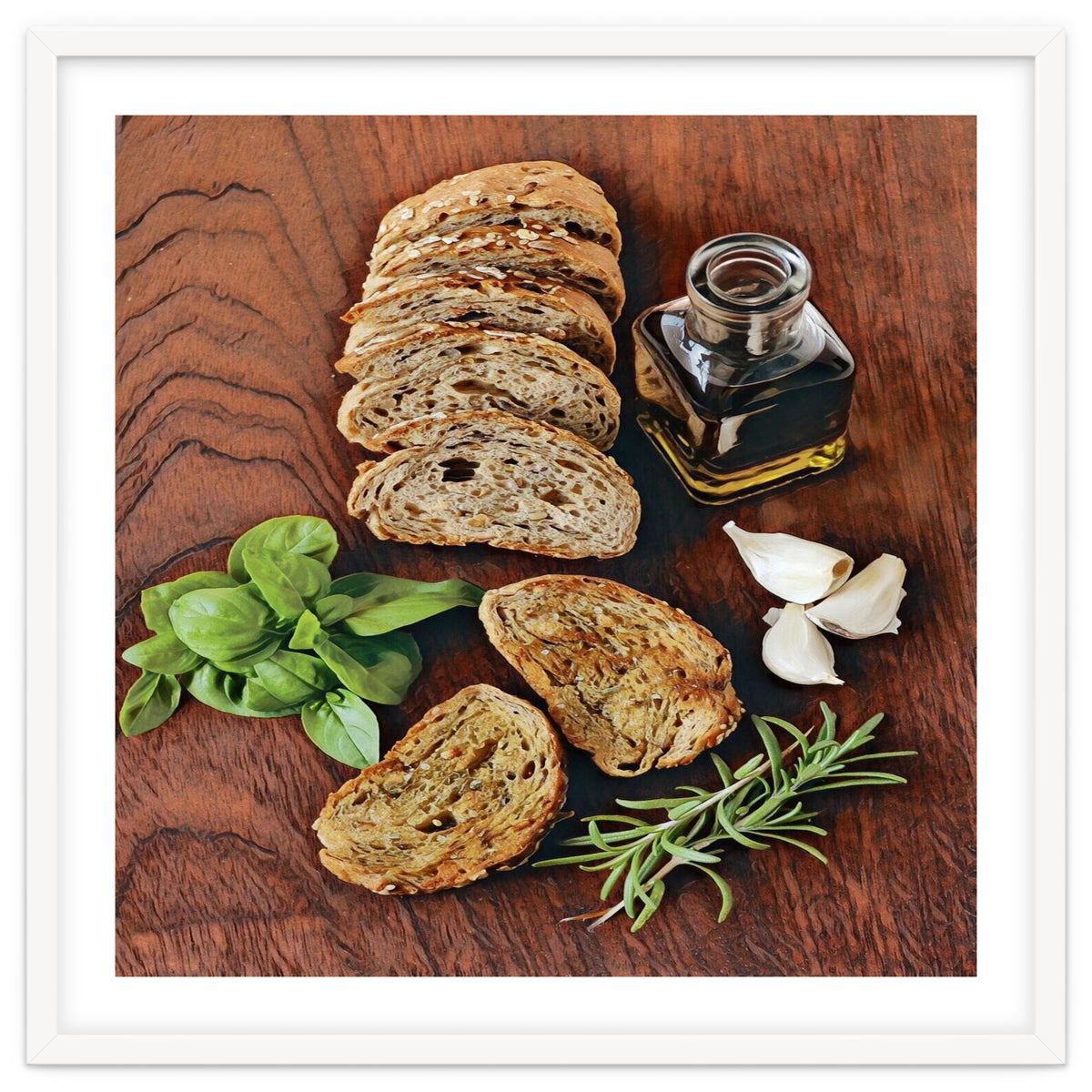Bread, rosemary, basil and olive oil