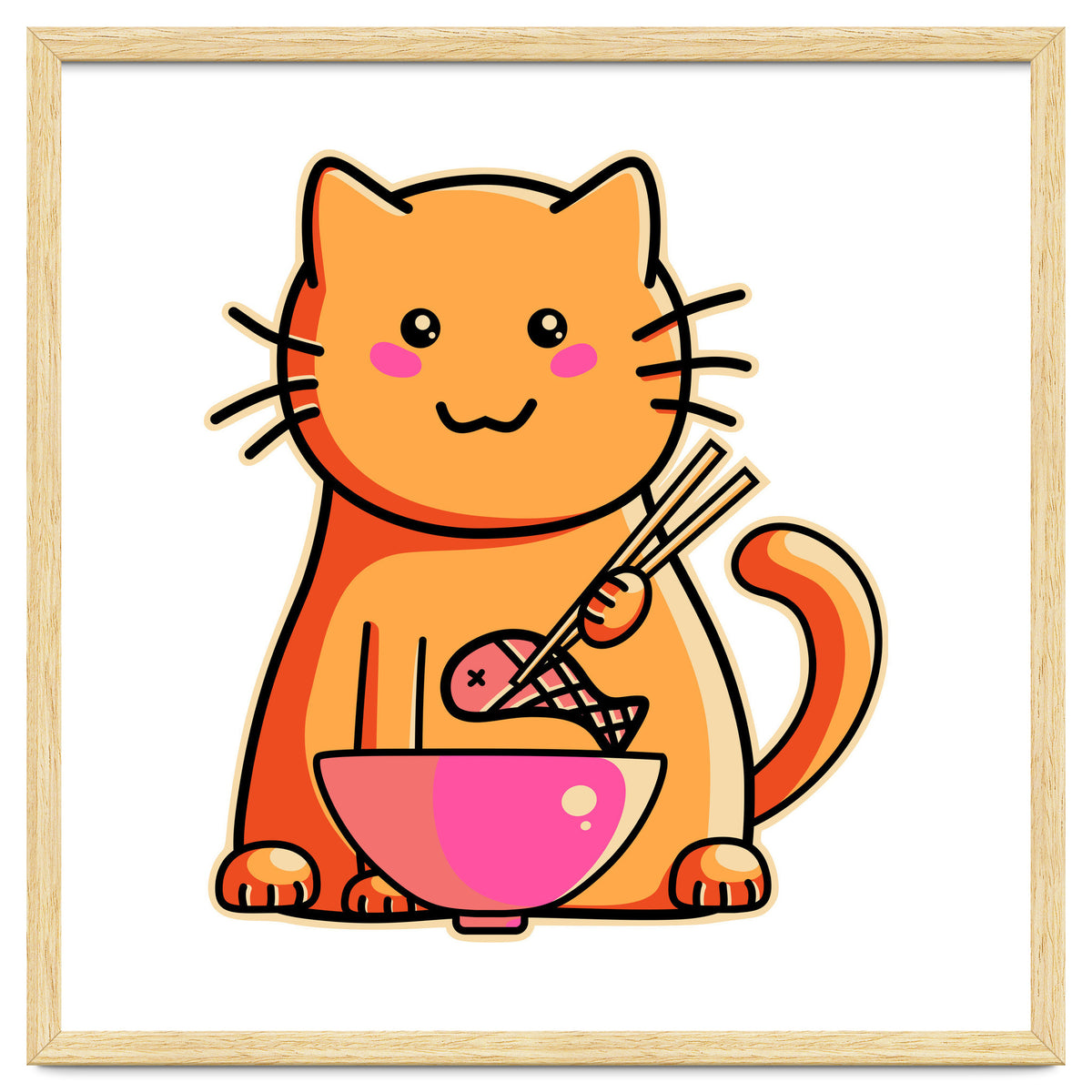 A Cat's Favourite Meal - kawaii cat eating fish with chopsticks