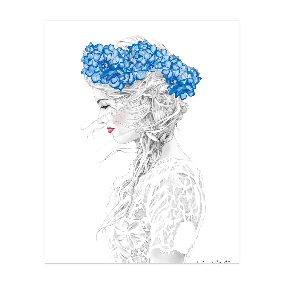 Blue Hydrangea Girl (Print Only)