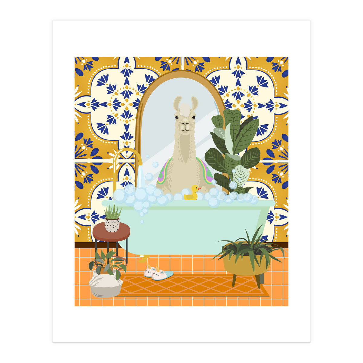 Llama Bathing in Moroccan Style Bathroom (Print Only)