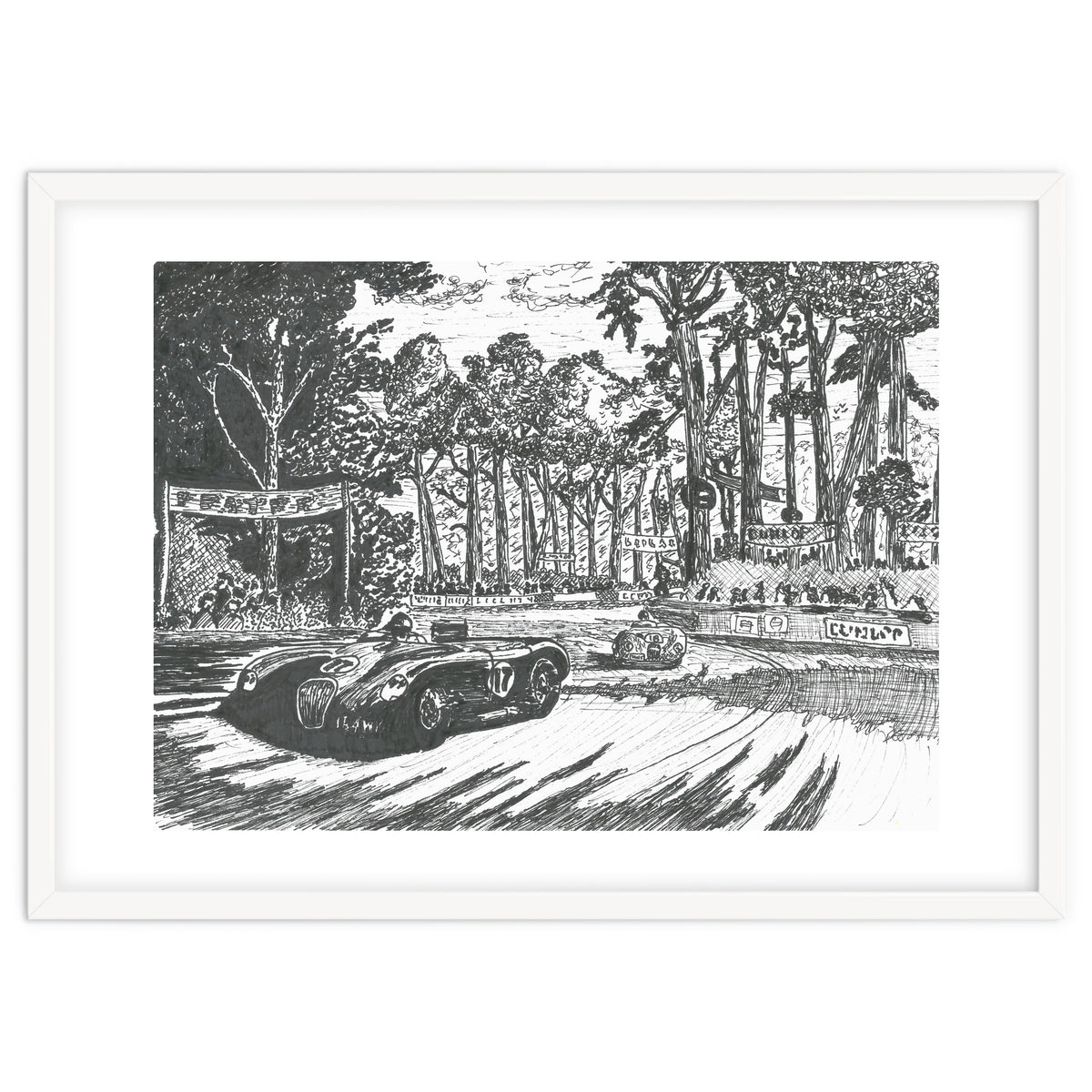 Jaguar C-Type Classic Le Mans Ink Drawing