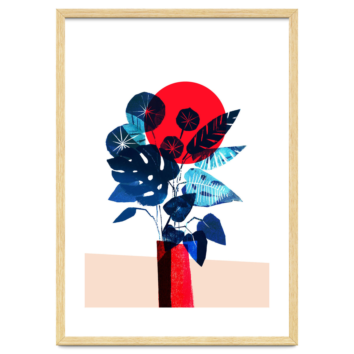 Blue Flowers in Red Vase