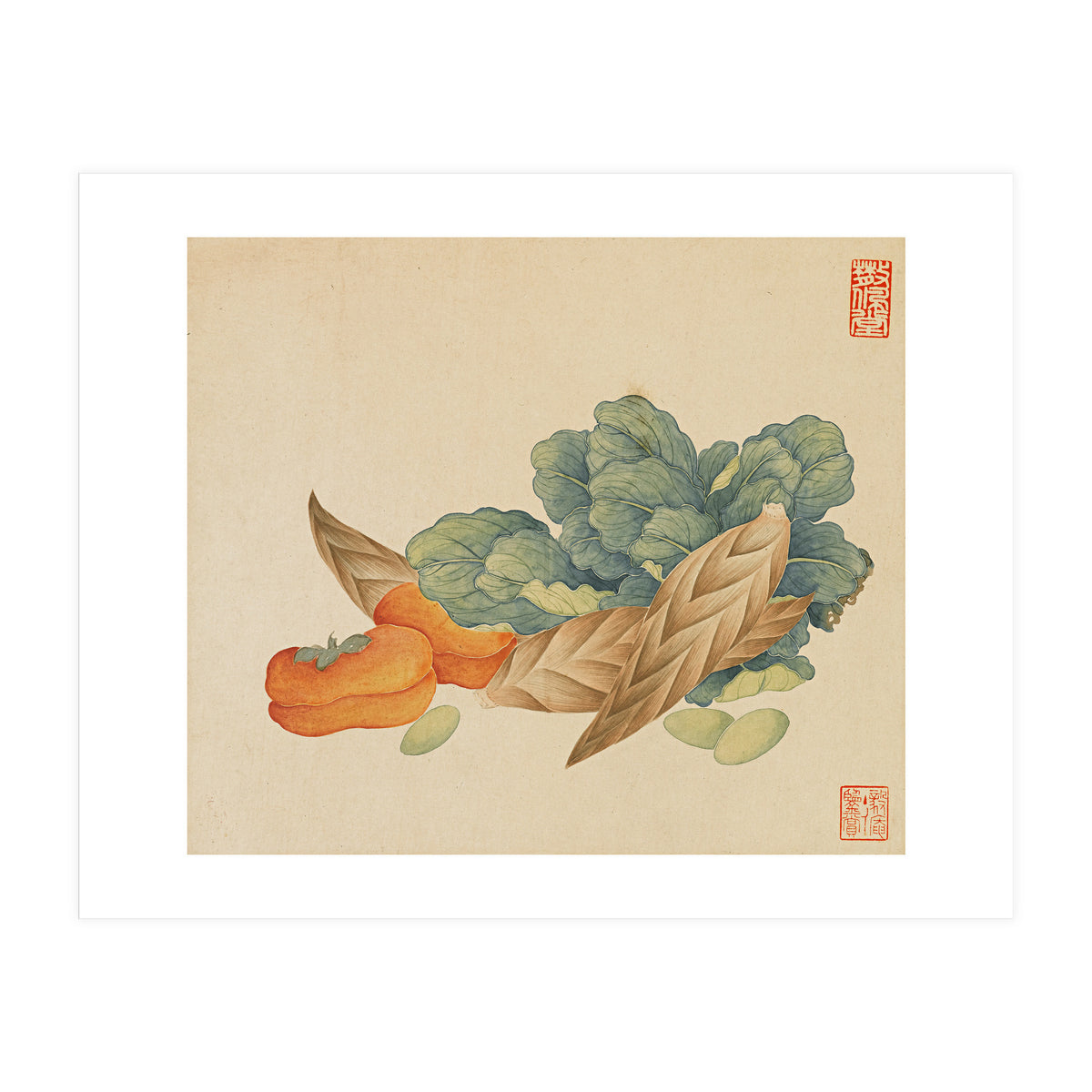 Wang Chengyu~flowers And Vegetables, Vegetables, Fruits, Chinese Cabbage, Lentils, Bamboo Shoots, Persimmons (Print Only)
