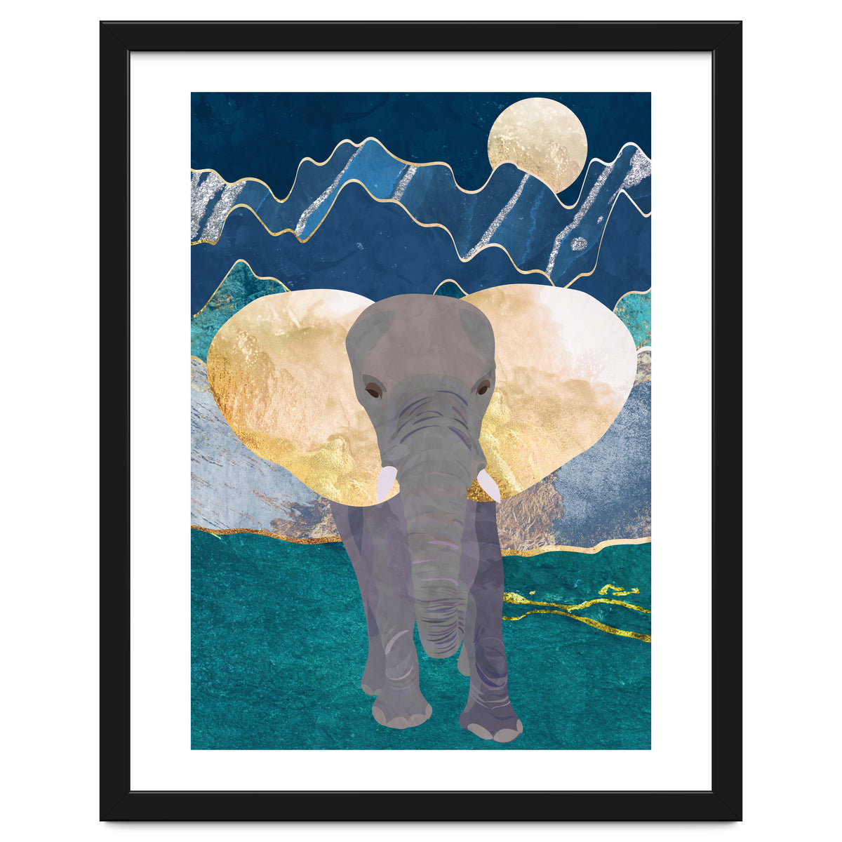 Elephant by the moonlit mountains