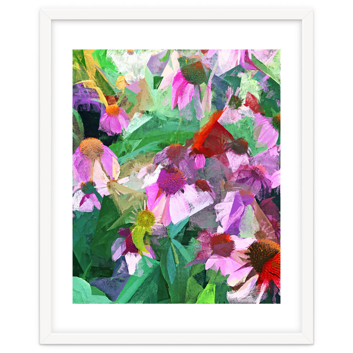 The Memory of Spring, Crosshatch Botanical Floral Painting, Plants Garden Meadow, Flowers Nature Digital Illustration