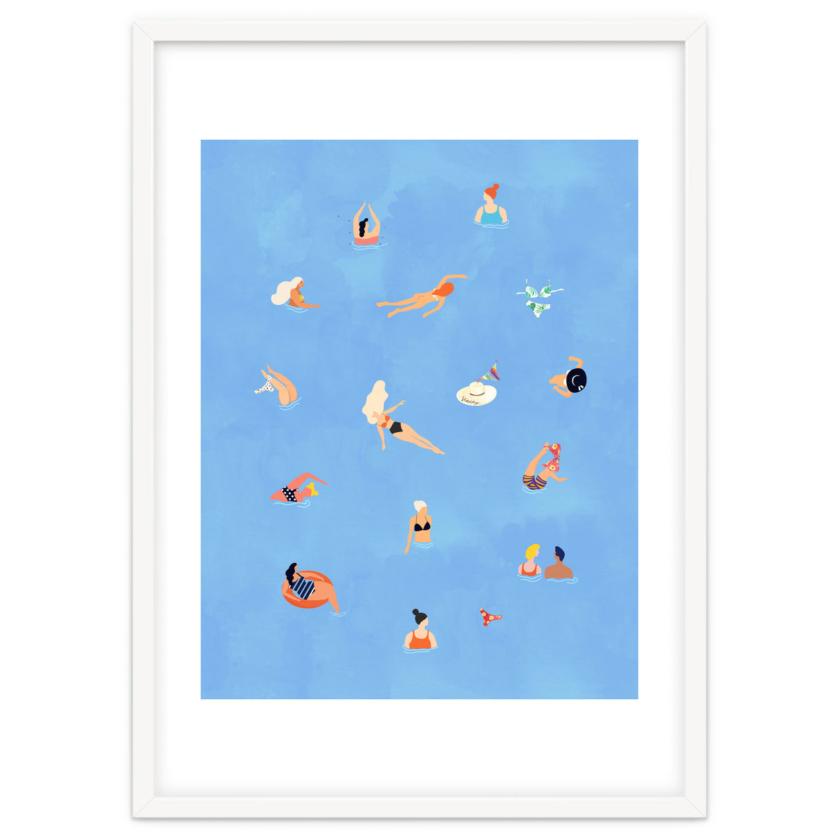 Summer Weekend in The Ocean Watercolor Swim Painting | Travel People Chic Eclectic Boho Fun