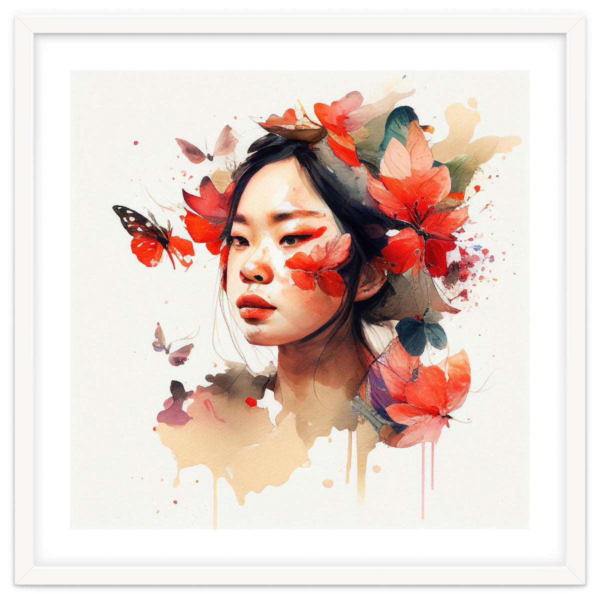 Watercolor Floral Asian Woman #5