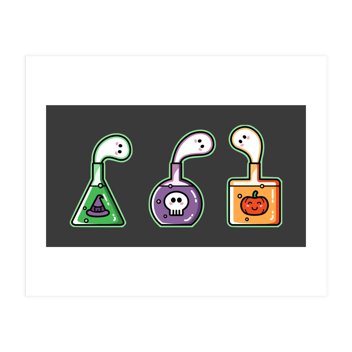 Kawaii Cute Halloween Potions - witches hat, skull, pumpkin, ghosts (Print Only)