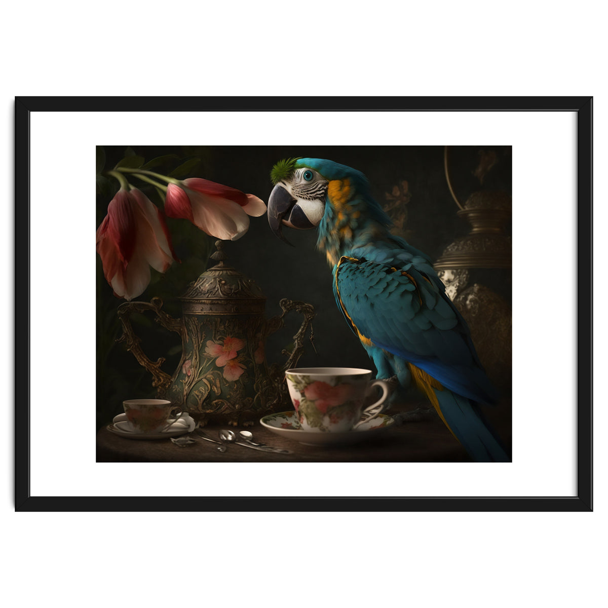Parrot with a Tea Cup and Teapot