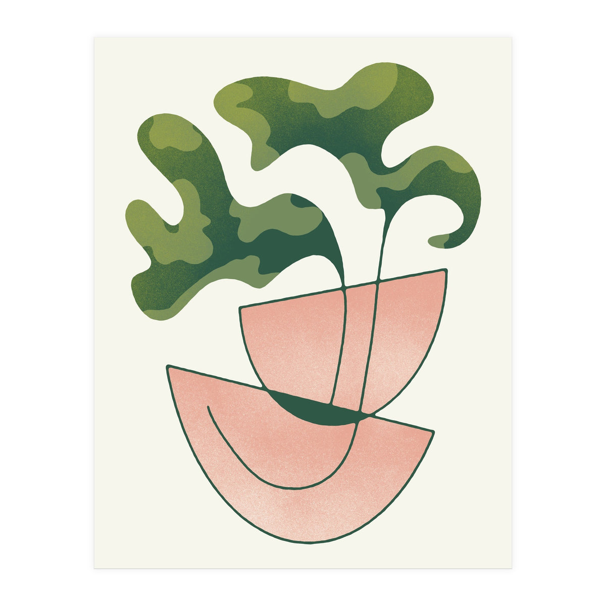 Two Abstract Plant Leaves In A Geometric Vase (Print Only)