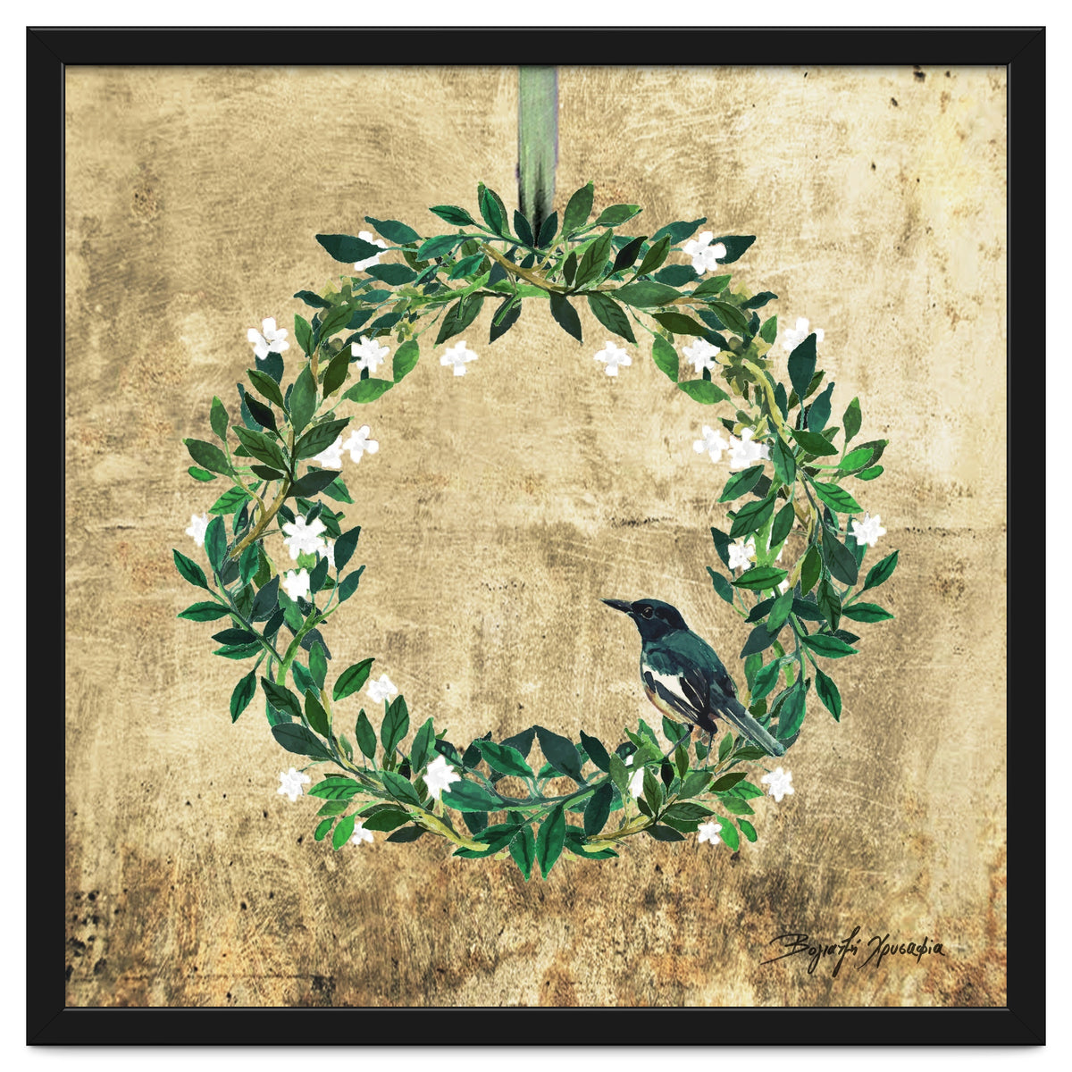 Wreath #White Flowers & Bird #Royal collection