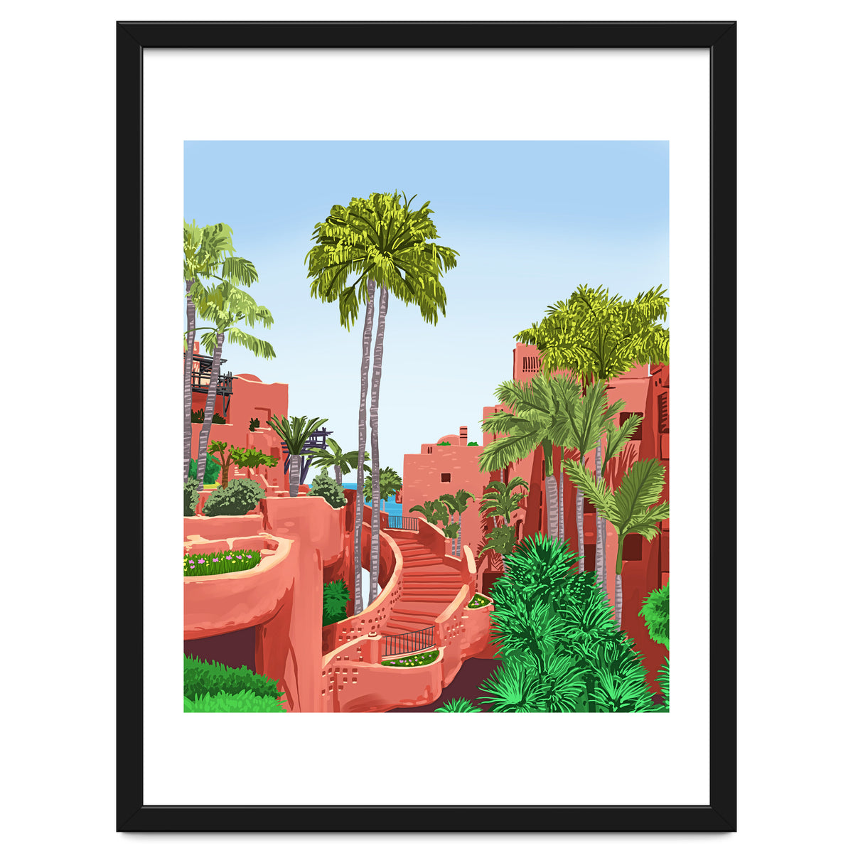Tropical Architecture, Mexico Exotic Places Building Illustration Bohemian Painting Palm