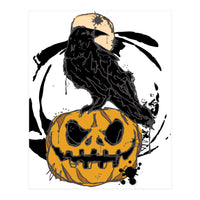 Raven over a pumpkin scribble sketch (Print Only)